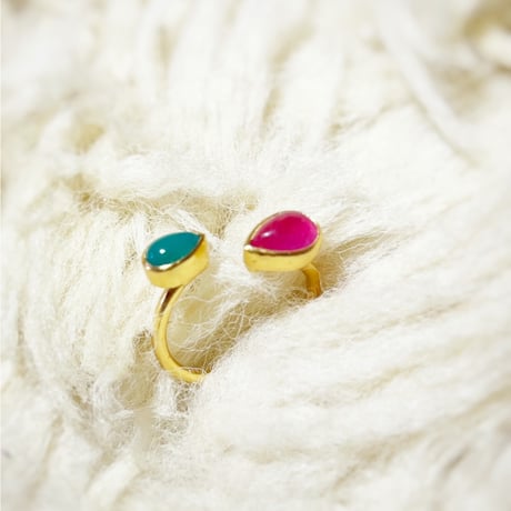2stone Open Ring  Red quartz/Green Onyx