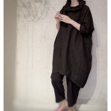 Frill collar Dolman dress België Linen
