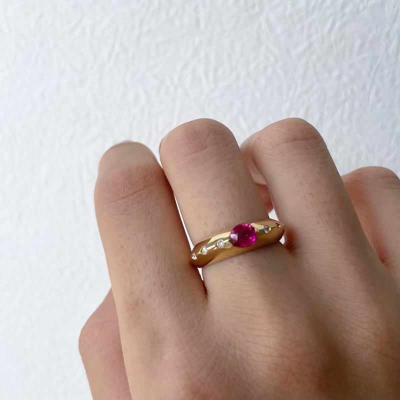 k18yg 紫オーバルカットリング 11号 37g K18YG トランク オーバルカット ベゼル リング 0.5ct｜婚約指輪