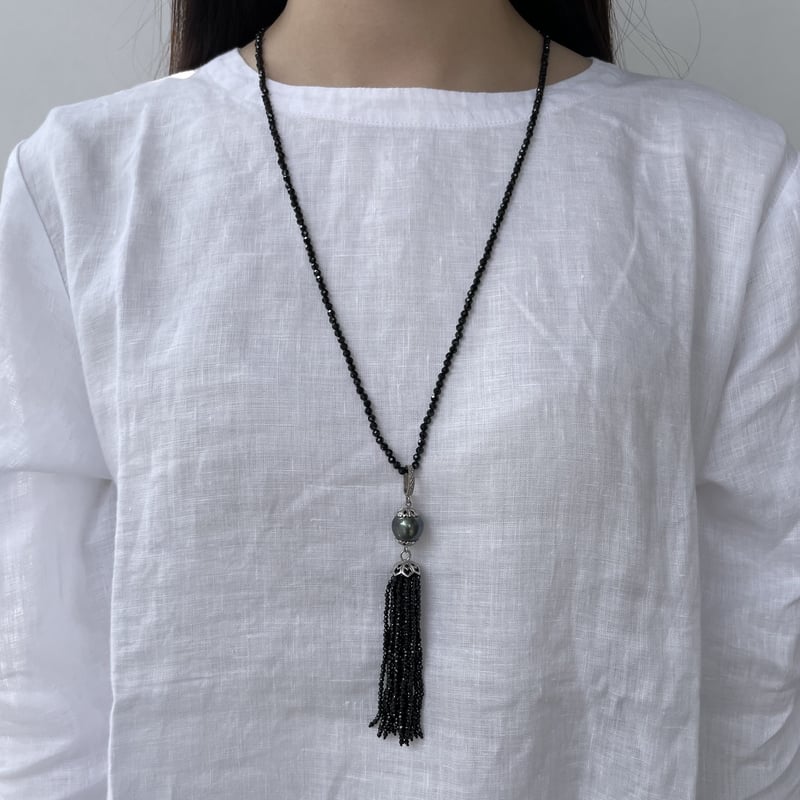 ブラックトルマリン&ブラックスピネル デザインネックレス 53cm ブラックスピネルネックレス 3mm メンズ レディース シルバー925