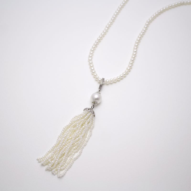 砂ケシ淡水パールタッセルとカレンシルバー扇形パーツのネックレス シルバーパールネックレス｜ネックレス｜ノジェス 公式