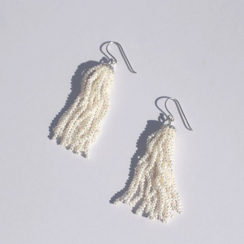 【1267】パールビーズとタッセルのピアス タッセルパールピアス イヤリング ピアス[品番：BECW0009975