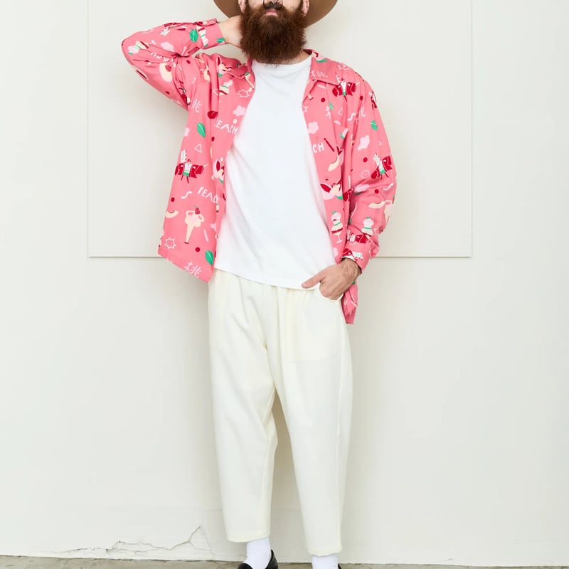 【美品】mercibeaucoup, オーバーサイズ　花柄長袖シャツ　ピンク PEACH L/S SHIRT / PINK 【Eanbe】 | CLOTH+CROSS