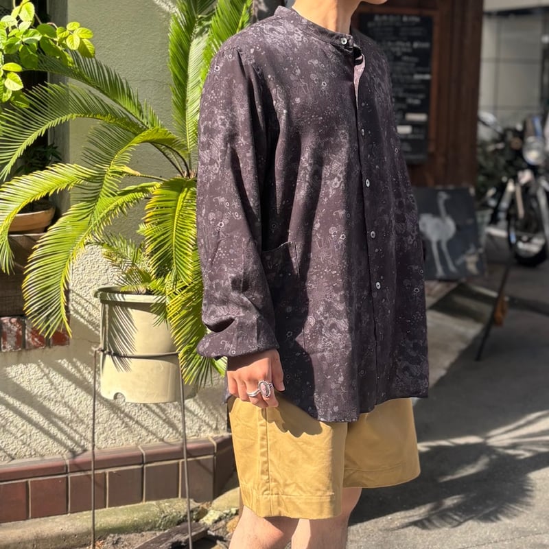 brunaboinne ブルーナボイン　バンドカラー　ネルシャツ　スナフシャツ DAY NIGHT スナフシャツ <burgundy> 【BRU NA BOINNE】 | C