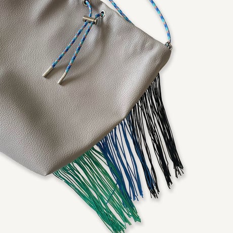 Fringe Kinchaku "Chacoal Gray×Mix:Blue"