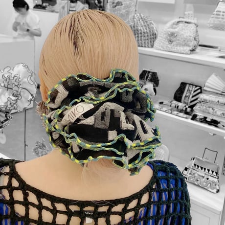 【MiKO】Big scrunchie "stripe/Green"