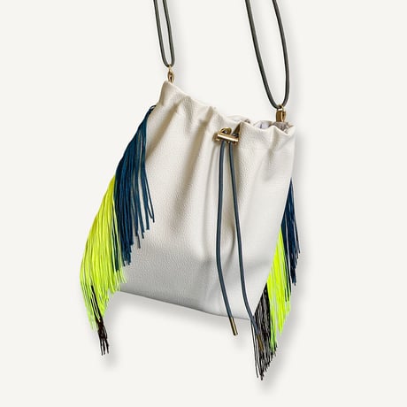 “受注制作” Fringe Kinchaku "Ivory×Mix:Green"