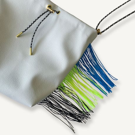 “受注制作” Fringe Kinchaku【L size】 "Gray×Mix:Mono"