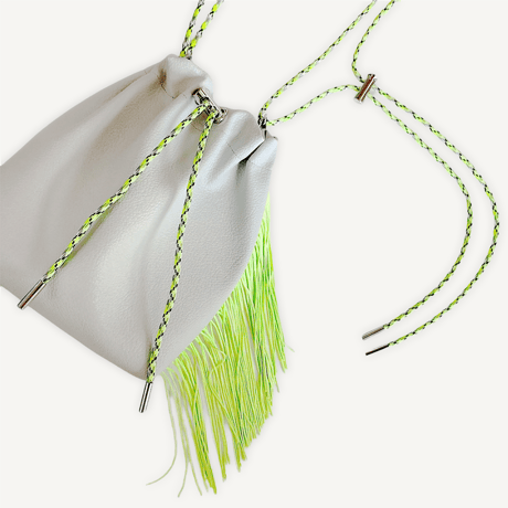 “受注制作” Fringe Kinchaku "L.Gray×Fluorescent Green"