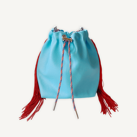 “受注制作” Fringe Kinchaku "Turquoise×Red"