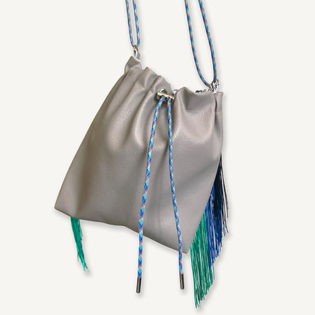 Fringe Kinchaku "Chacoal Gray×Mix:Blue"