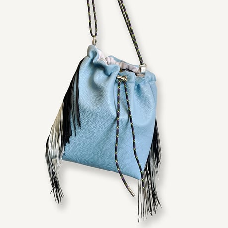 Fringe Kinchaku "Eggshell Blue×Mix:Black"