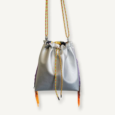 Fringe Kinchaku "Silver×Mix:Fluorescent Orange"