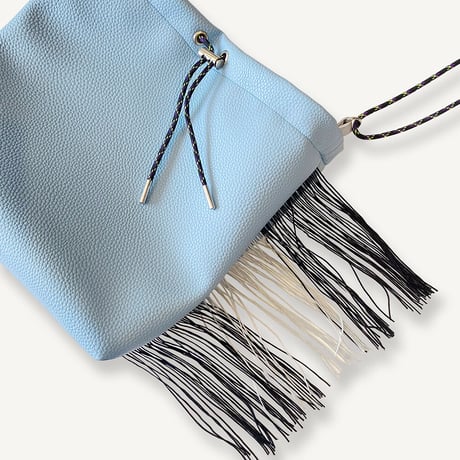 Fringe Kinchaku "Eggshell Blue×Mix:Black"