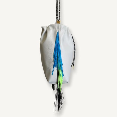“受注制作” Fringe Kinchaku【L size】 "Gray×Mix:Mono"