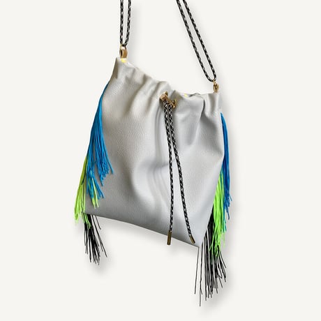 “受注制作” Fringe Kinchaku【L size】 "Gray×Mix:Mono"