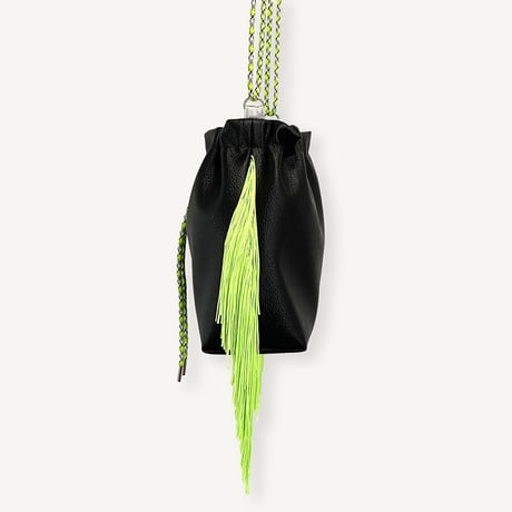 “受注制作” Fringe Kinchaku "Black×Fluorescent Green"