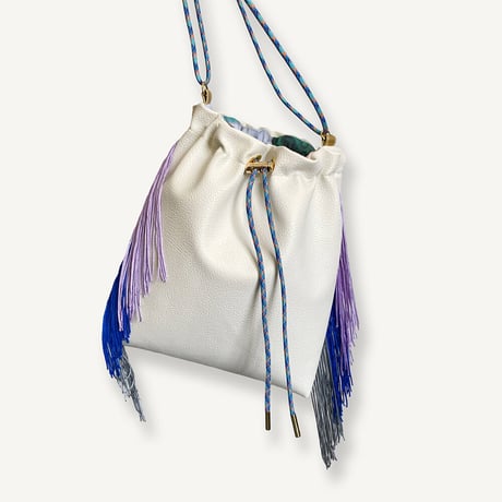 “受注制作” Fringe Kinchaku "Ivory×Mix:Blue"