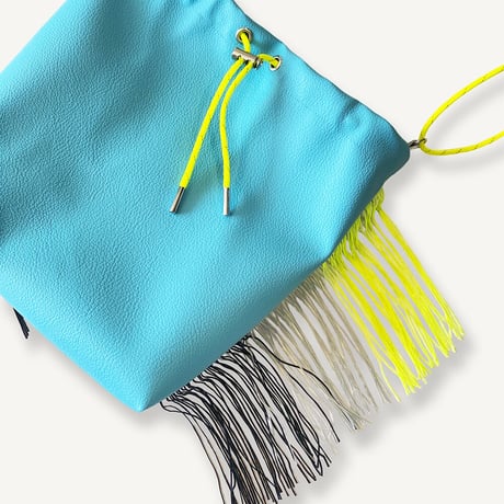 Fringe Kinchaku "Turquoise×Mix:Fluorescent Yellow"