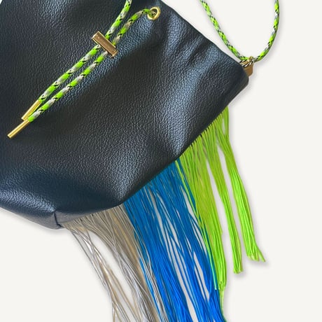Fringe Kinchaku "Black×Mix:Fluorescent Green"