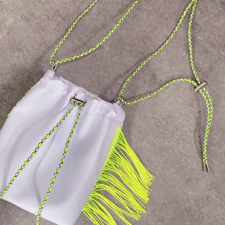 “受注制作” Fringe Kinchaku "L.Purple×Fluorescent Yellow"