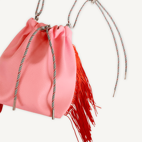 “受注制作” Fringe Kinchaku "Pink×Red"