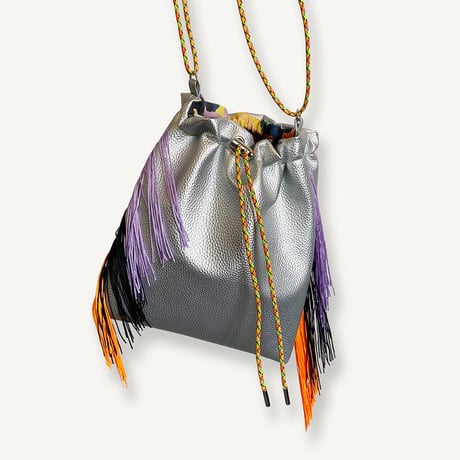 Fringe Kinchaku "Silver×Mix:Fluorescent Orange"