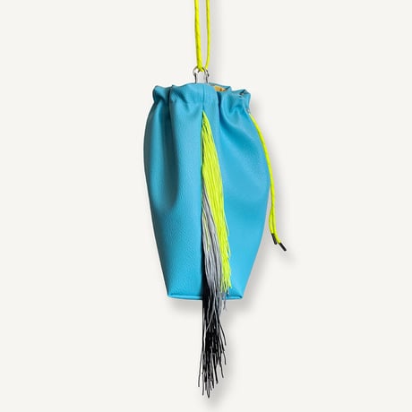 Fringe Kinchaku "Turquoise×Mix:Fluorescent Yellow"