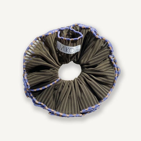 【MiKO】Big scrunchie "stripe/Khaki"