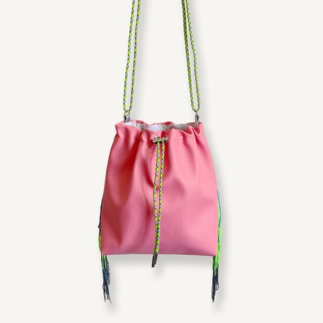 “受注制作”Fringe Kinchaku "Pink×Mix:Fluorescent Green"