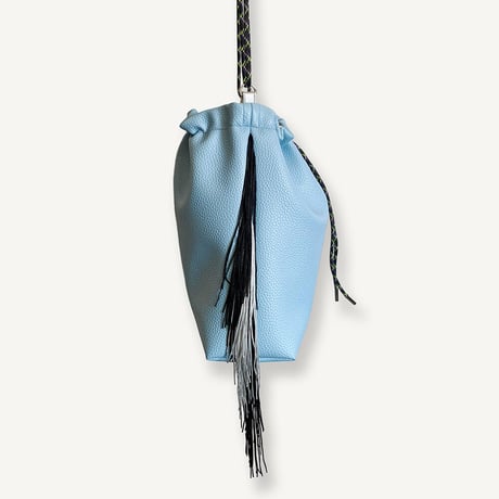 Fringe Kinchaku "Eggshell Blue×Mix:Black"