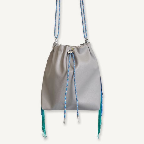 Fringe Kinchaku "Chacoal Gray×Mix:Blue"