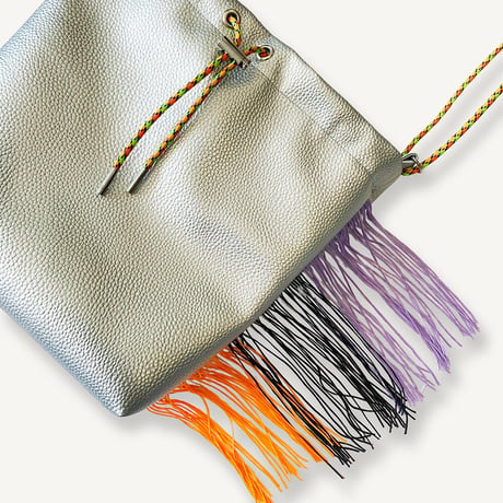 Fringe Kinchaku "Silver×Mix:Fluorescent Orange"