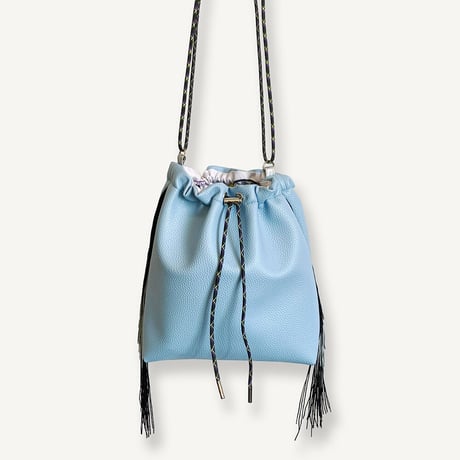 Fringe Kinchaku "Eggshell Blue×Mix:Black"