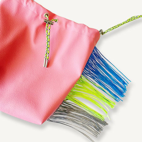 “受注制作”Fringe Kinchaku "Pink×Mix:Fluorescent Green"