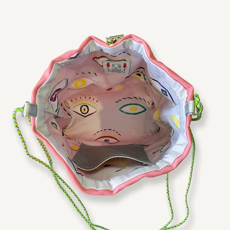 “受注制作”Fringe Kinchaku "Pink×Mix:Fluorescent Green"