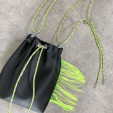 “受注制作” Fringe Kinchaku "Black×Fluorescent Green"