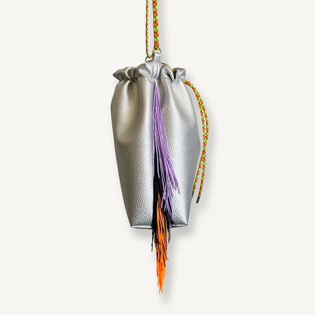 Fringe Kinchaku "Silver×Mix:Fluorescent Orange"