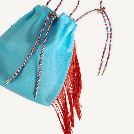 “受注制作” Fringe Kinchaku "Turquoise×Red"