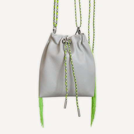 “受注制作” Fringe Kinchaku "L.Gray×Fluorescent Green"