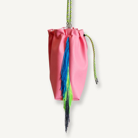“受注制作”Fringe Kinchaku "Pink×Mix:Fluorescent Green"