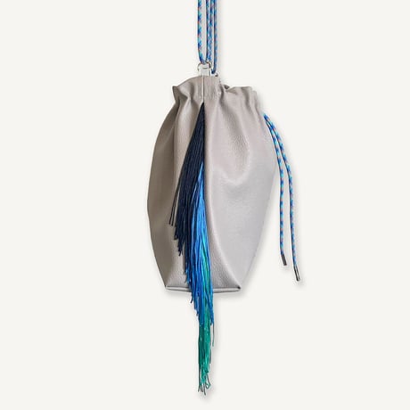 Fringe Kinchaku "Chacoal Gray×Mix:Blue"