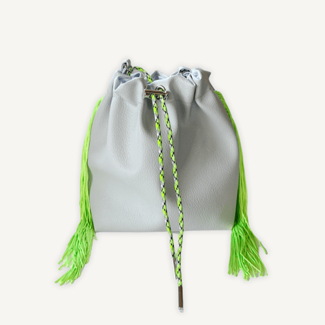 “受注制作” Fringe Kinchaku "L.Gray×Fluorescent Green"