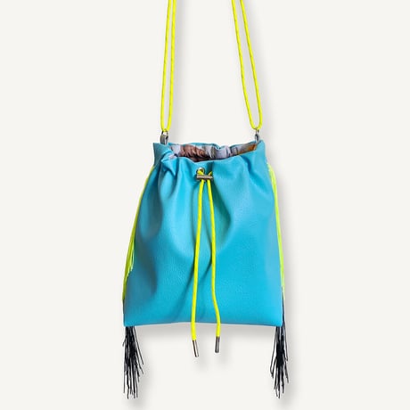 Fringe Kinchaku "Turquoise×Mix:Fluorescent Yellow"