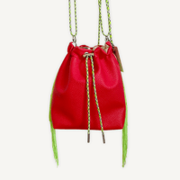 “受注制作” Fringe Kinchaku "Red×Fluorescent Green"