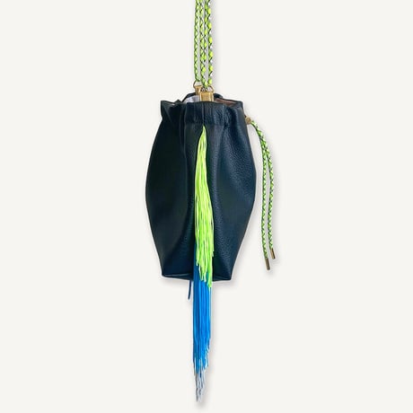 Fringe Kinchaku "Black×Mix:Fluorescent Green"
