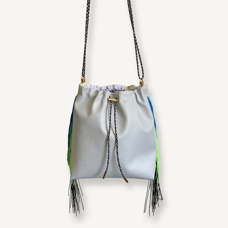 “受注制作” Fringe Kinchaku【L size】 "Gray×Mix:Mono"