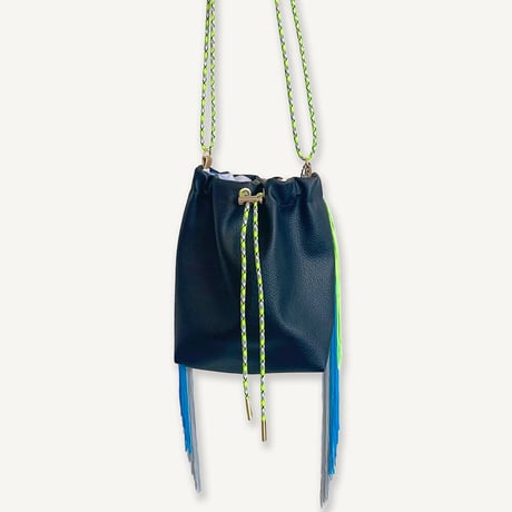 Fringe Kinchaku "Black×Mix:Fluorescent Green"