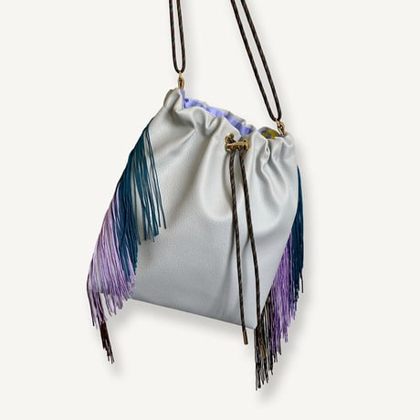 “受注制作” Fringe Kinchaku "Gray×Mix:Brown"