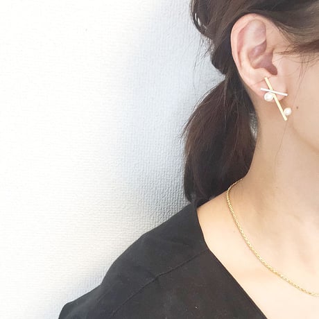 ツートンクロスパールピアス・イヤリング